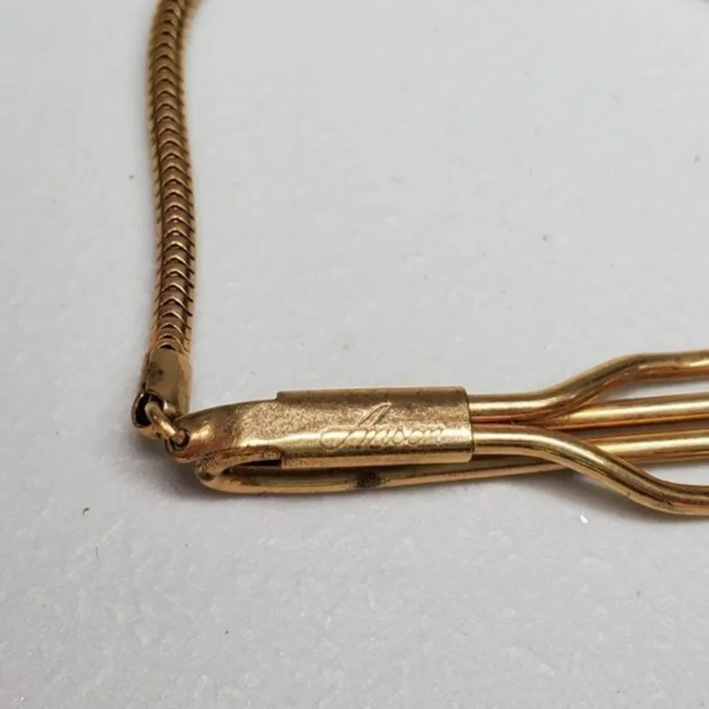 Anson Tie Bar Chain Gold Tone Stripe Basic Classic Draped Clip Wire Dainty Thin